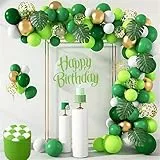 Luftballon Girlande Grün, 140PCS Ballon Girlande Dunkelgrün Weiß und Gold Ballons mit Konfetti Ballons Dschungel für Jungle Geburtstag Hochzeit Party Deko