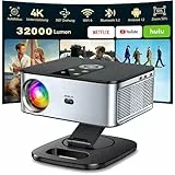 Beamer【1200 ANSI & Auto Fokus/Trapezkorrektur】 HORLAT Beamer 4K Heimkino, Full HD 1080P WiFi 6 Bluetooth Projektor, 50% Zoom, Projektor Mit 360° Drehbarem Ständer für TV Stick/Smartphone