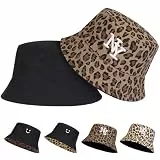 AUNGKWANG Leopardenmuster Fischerhut, Sonnenhut für Damen und Herren, Reversibel Fischerhüte, Fischerhut für Wandern Urlaub Camping Reisen Angeln