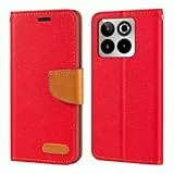 Shantime Oxford Stoff Flip Wallet Hülle Kompatibel mit SPC Discovery 3 Pro, Robuste Magnetische Hülle mit Kartenfächern und Standfunktion(Rot)