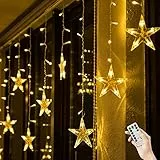 BLOOMWIN Lichtervorhang Stern Lichterkettenvorhang USB 8Modi Stimmungslichter Weihnachtsbeleuchtung für Fenster Tür Innen Sternenvorhang Warmweiß