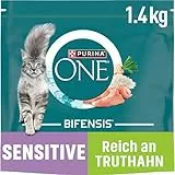 PURINA ONE BIFENSIS Sensitive Katzenfutter trocken, reich an Truthahn, 6er Pack (6 x 1,4kg)