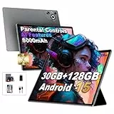 Dghrti Tablet 10 Zoll Android 15 mit 30 GB RAM+128GB ROM(TF 1TB), 5G WLAN, Octa-Core, Widevine L1, Kindersicherung, 8000mAh, BT 5.0, GPS, Tablet mit Tastatur, Grau