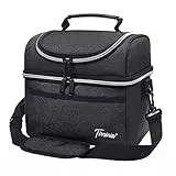 Kato Tirrinia Kühltasche Klein 10L, Faltbare Kleine Kühltasche Kühlbox für Schule Arbeit, Mini Isolierte Lunchtasche mit Fächern, Tragbare Picknicktasche für Reise, Strand, Camping, Schwarz