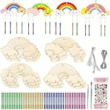 Mkitnvy 12 Stück Windspiel Bastelset Kinder, Regenbogen Holz Klangspiel Basteln Bastelhandwerk mit Hängendem Klangspiele, für Kinder Mädchen Jungen ab 5 6 7 8 9, Ostern Outdoor Dekorieren