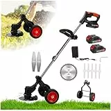 Akku-Rasentrimmer | Rasentrimmer Mit Akku 21V Akku Freischneider mit 2x2000mAh & Rädern | 3-in-1 Rasentrimmer 18000 RPM, Verstellbarer Teleskopstab (88-120cm), Leichtgewicht für Rasenkanten