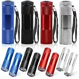 WIYETY 12 Stück Mini LED Taschenlampe Aluminium Kinder Taschenlampe mit 9 LED, Kindertaschenlampe mit Lanyard, für Kinder, Camping, Wandern, Outdoor, Dringend - 4 Farben(Ohne Akku)