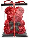 NADIR 25cm 40cm 70cm Blumenbär Rosenbären mit Schleife/inklusive vorverpackter Geschenkbox/Valentinstag Muttertag Geburtstag Jahrestag Infinity Rosebear Bär aus Rosen Teddybär Blütenbär
