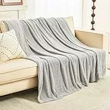 EMME Gewebte Musselin Decke Baumwolle & Fleece Sofadecke Tagesdecke, 150x200, Flauschig Kuscheldecke für Couch Weich Leichte Atmungsaktive Überwurfdecke,Grau