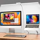 EppieBasic 24W Doppelkopf Schreibtischlampe LED Dimmbar, 80cm Groß Schreibtischlampe Klemmbar mit Touch, Augenschutz Schwanenhals Büro Tischlampe, Monitor Lampe, Automatisch dimmen, Timer - Weiß