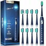 Elektrische Zahnbürste, Schallzahnbürste für Erwachsene und Kinder Electric Toothbrush mit 5 Putzmodi Integrierter Timer und 9 Zahnbürstenköpfen Ultraschall Zahnbürsten (Blau)