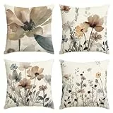 Artoid Mode Wilde Blumen Blätter Geometrische Muster Frühling Kissenbezüge 4er Set, 45x45 cm Saisonnal Zierkissenbezug Couch Wohnzimmer Deko