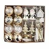 Valery Madelyn Weihnachtskugeln Set,40 pcs Bruchsichere Christbaumkugeln Kunststoff Weihnachtskugel Geschenkpaket Weihnachtsdeko mit Aufhänger Elegante Weißgold Weihnachtsbaumschmuck