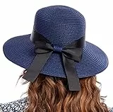 PINKGIRL Damen Stroh Sonnenhut Sommer Bowknot Beach Faltbare Hüte UV-Schutz UPF50+ (Navy blau)