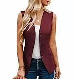GRACE KARIN Ärmelloses Oberteil mit V-Ausschnitt für Damen Business-Jacke Tasche mit Abnehmbarem Gürtel Rotwein L