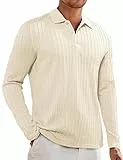 Elegancity Herren Poloshirts Aprikose Langarm Einfarbig Polokragen Pullover Strick Freizeit Golfshirts Regular Fit Urlaub Polohemd L