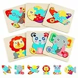 HOTUT Holzpuzzle Spielzeug,6 Stück Holzspielzeug für Kinder,3D Ungiftig Tier Puzzle Lernspielzeug, Weihnachten Geburtstag Geschenk für Jungen Mädchen