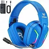 WESEARY WG1 Bluetooth Headset, 2,4G Wireless Gaming Headset mit Mikrofon für PS5, PS4, PC, Switch, Mac, Faltbarer Surround Sound Noise Cancelling Kopfhörer mit LED Licht, Über 50 Stunden Akkulaufzeit