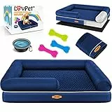 Lovpet® Orthopädisches Hundebett Hundekissen Hundekorb Relax, Inkl. Napf + 3X Kauknochen, Hundesofa für Kleine, Mittelgroße & Große Hunde, Bezug abnehmbar und waschbar, 106x80x22cm Navyblau