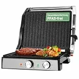 Aigostar Roast - Kontaktgrill 2000W | Einstellbarer Thermostat | 30 Minuten Timer | 29 * 23cm | 180° Öffnung | Fettauffangschale | Sandwichmaker für Sandwiche, Steak, Toaster