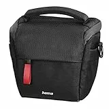 Hama Kameratasche Matera 100 Colt (kompakte Fototasche für Gürtelschlaufe, Colttasche für Digitalkamera und Zubehör, Umhängetasche mit Schultergurt und Zubehörfächern, recyceltes PET) schwarz