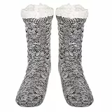 SIMIYA Kuschelsocken Herren, rutschfest Wintersocken Stoppersocken, anti Rutsch warme Hüttensocken Haussocken Geschenk Weihnachten Mann, 1 Paar (Grau)