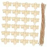 HOODANCOS 50Sätze Unbehandelte Holzscheiben Bienenform DIY Bastelmaterial für Junge Mädchen Blanko Holzplatten zum Malen und Gestalten Basteln für Kindergarten und Zuhause