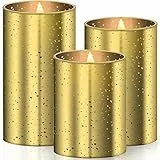 KESSER® LED Kerzen 3er Set Flammenlose Kerze Timerfunktion Timer Dimmer Echtwachskerze 10cm, 12,5cm,15cm Hoch Realistisch Flackernde Flacker-Licht Led-Flammen Echtwachs Deko Gold