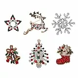 Emibele 6 Stücke Weihnachten Broschen, Funkelnde Strass Kristall Broschen Set für Kleid Dekorationen Christmas Urlaub Party (Weihnachtsbaum, Rentier, Stiefel, Schneeflocke, Weihnachtsglocken, Stern)