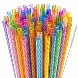 Kyllog 50 Stück Wiederverwendbare Strohhalme Plastike, trinkhalme plastik mit Strohhalmbürste für Smoothies, Saft, Cocktail, Heißgetränk