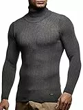 Leif Nelson Herren Pullover mit Rollkragen Slim Fit Langarmshirt Schwarzer Männer dünner Strickpullover - Sweatshirt Rollkragenpullover - Pulli Sommer LN1670 Anthrazit Large