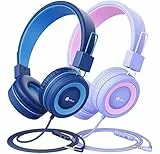 iClever 2 Pack Kinder Kopfhörer, Kabelgebundene Kopfhörer für Kinder mit MIC, 85/94 dB Lautstärkeregelung Einstellbare Stirnband, Faltbar auf Ohr Kopfhörer Kinder für Schule