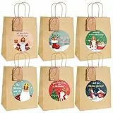 BOFUNX 6 Stück Nikolaus Geschenktüten mit Henkel und Anhängern Nikolaus Kraftpapiertüten Geschenktasche mit Nikolausaufkleber für Geschenkverpackung Nikolausgeschenke