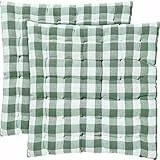 REDBEST Stuhlkissen, Stuhlauflage, Sitzkissen 2er- Pack Landhaus karo Nashville grün Größe 40x40x3 cm - strapazierstark, langlebig, angenehmer Sitzkomfort (weitere Farben)