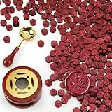 Siegelwachs Perlen Set, 300 Stück Siegelwachs Rot mit Wachssiegel Ofen und Schmelzlöffel, Achteckiges Siegellack für Stempel, Einladungen, Karten, Umschläge, Geschenkverpackungen, Hochzeit, Basteln