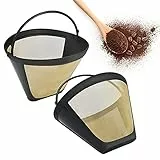 STCRERAG 2 PCS Goldtonfilter Kaffee Dauerfilter 6-8 Tasse Edelstahl Kaffee Filter Mesh Korb Waschbar Kaffeefilter Gr.2 Wiederverwendbar Plastik Dauerkaffeefilter mit Griff Für Meiste Kaffeemaschine