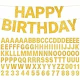 Banner Selbst Gestalten, DIY Girlande Gold, 107 Buchstaben Zahlen, Happy Birthday Banner, Personalisiert für Geburtstag Hochzeit Party Dekoration
