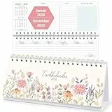 KONVINIT Tischkalender 2026 Quer,Kalender Tisch Blumen Wochenkalender/Tischquerkalender,1 Woche 2 Seiten,Stehkalender für Schule Büro Zuhause,Schreibtischkalender zum Aufstellen