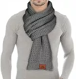 Loowoko Schal Herren Damen winter, Klassische waffel strickschal, Langschal mit Echt-Leder Veredelung, Geschenk für Mann und Vater