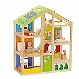 Hape Vier-Jahreszeiten Puppenhaus - aus Holz, Preisgekröntes dreistöckiges Puppenhaus mit Mobiliar, Zubehör, verschiebbaren Treppen und wendbarem Dach für Jede Jahreszeit, für Kinder ab 3 Jahren