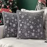 MIULEE 2er Set Kissenbezüge Weihnachten Kuschelkissen Flauschig Schneeflocken Dekokissen Sofakissen Plüschkissen Fellkissen Couchkissen Kissenhülle Zierkissenbezug für Wohnzimmer 50x50 cm Grau
