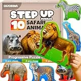 QUOKKA Spielzeug Puzzle ab 2 3 Jahre - Safaritiere Spiele ab 3-5 Jahre - 8 Realistische Tierformen - 40 Große Teile Geschenk Für Junge Und Mädchen
