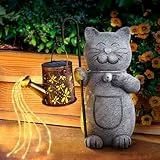 Hinshark Geschenke für Frauen Mama, Muttertagsgeschenk Katze Garten Deko Gartenstatuen mit Solar Laterne, Muttertagsgeschenke für Mama Geburtstagsgeschenk für Frauen, Gartendeko für Draußen Wetterfest
