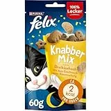 FELIX KnabberMix Dreikäsehoch Katzensnack, Knusper-Leckerlie mit Käsegeschmack, 8er Pack (8 x 60g)