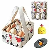 Eier Sammelkorb mit 9 Beuteln, Strapazierfähiger Stoff Eierkorb, Eierkörbe für frische Eier, Mini Eiersammelkorb, Eiersammelbeuteln für Hühnerstall Hühner Ente Gans Eier, Hausfrau Geschenk (A)