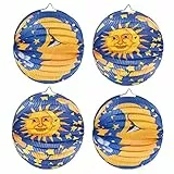 Bluelves Sankt Martin Laterne mit Mond Motiven, 4 Stück Mondlaterne Papier Lampion Ø 24cm - Papierlaterne für Sankt Martin und Halloween Laternenumzug Dekoration, Martinslaterne für Kinder