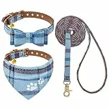 EXPAWLORER Hundehalsband und Leine Set - Klassisches Kariertes Hunde-Bandana-Bandana-Halsband mit Fliege und Pfotenabdruck für Hunde mit süßer Glöckchen, ohne Knoten, verstellbare Halsbänder für