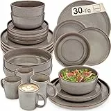 SÄNGER Kairo Graphit | Kombiservice 6 Personen, Teller Set Kaffeebecher Pastaschale 30 tlg, Steingut Geschirr Set spülmaschinen- mikrowellen- kratzfest, Geschirrset aus Steingut | VALUE COLLECTION