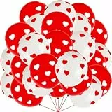 60 Stück Luftballons Valentinstag, 12 Zoll Rot Weiß Helium Ballons Weiss Rot Latexballons mit Herzaufdruck für Hochzeits Brautdusche Valentinstag Geburtstags Party Deko