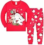 TCWWBB Weihnachten Schlafanzug Pyjama Langarm Baumwolle Weihnachtsmann Elch Bär Mädchen Zweiteilig Schlafanzüge Set Winter Nachtwäsche